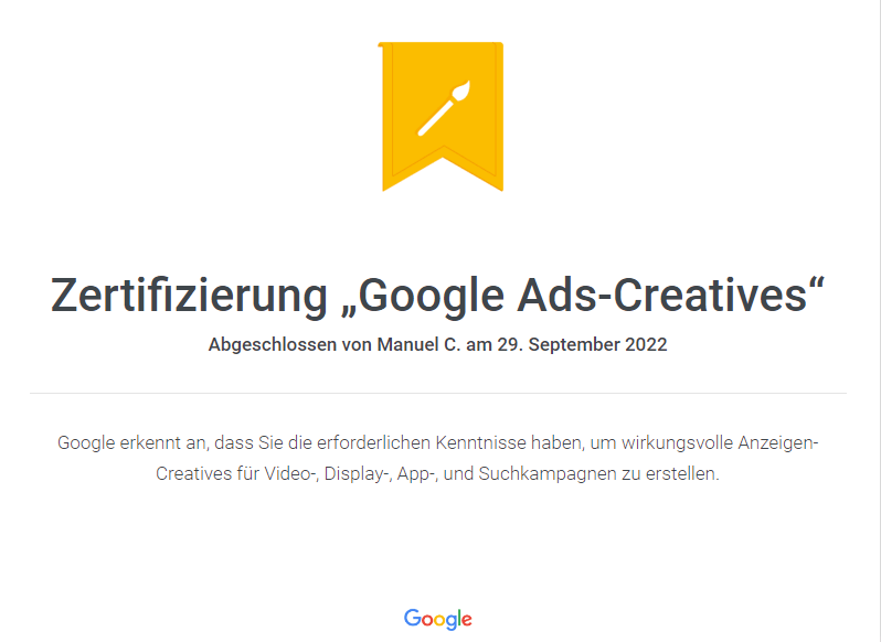 Zertifizierung Google Ads-Creatives